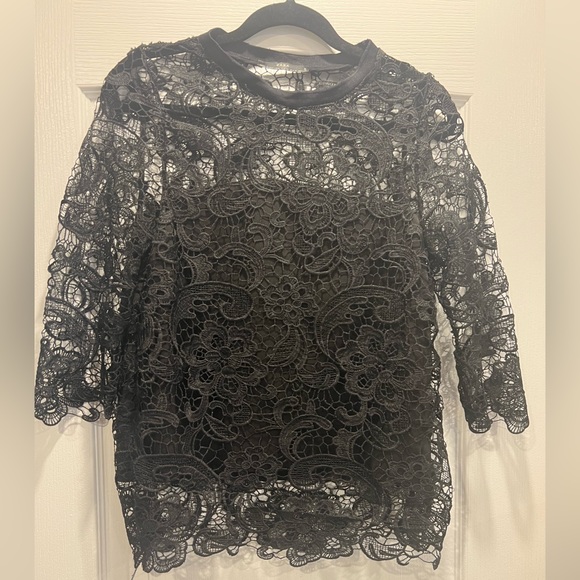 Zara Guipur black top. 3/4 sleeves. Lined from bust line down - Picture 2 of 4